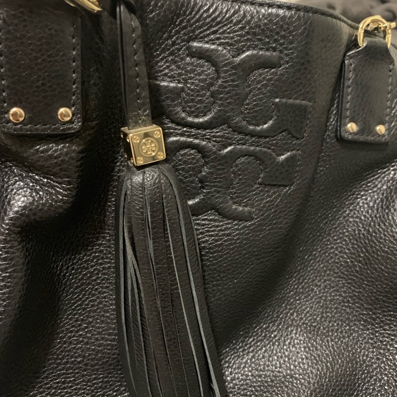 Black Leather Tory Burch Tote